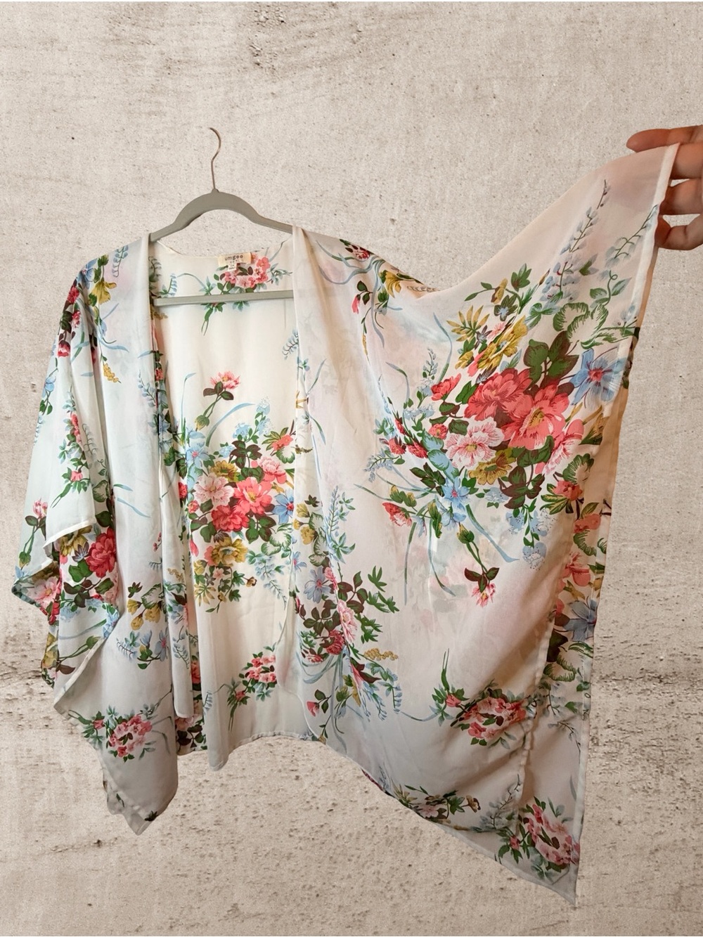 Umgee USA Botanical Garden Floral Kimono Open Front White S/M Boho Coverup - Picture 4 of 6
